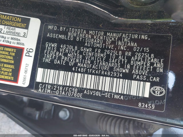 Toyota CAMRY LE 2015 4T4BF1FK4FR482934 Image 9