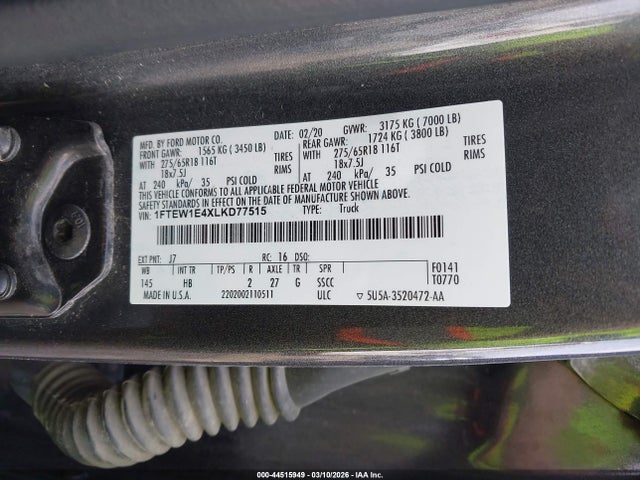 Продажа на аукционе авто 2020 Ford F150 Supercrew, vin: 1FTEW1E4XLKD77515, номер лота: 44515949