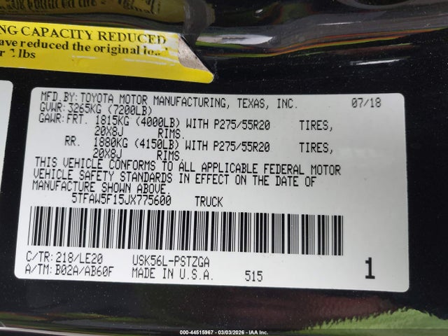 5TFAW5F15JX775600 Toyota Tundra Platinum 5.7l V8