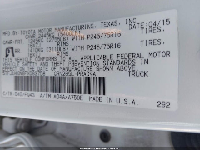 Продаж на аукціоні авто 2015 Toyota Tacoma Prerunner V6, vin: 5TFJU4GN8FX083758, номер лоту: 44515976