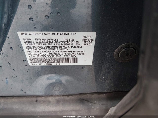 Honda Pilot Ex-l 2018 5FNYF5H53JB018347 Image 9