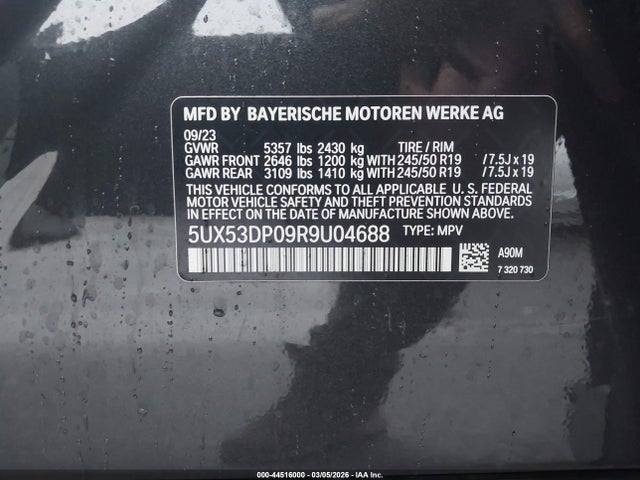Aukcja sprzedaży 2024 Bmw X3 Xdrive30i, vin: 5UX53DP09R9U04688, numer aukcji: 44516000