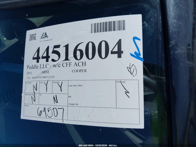 Aukcja sprzedaży 2011 Mini Cooper, vin: WMWZN3C58BT133329, numer aukcji: 44516004