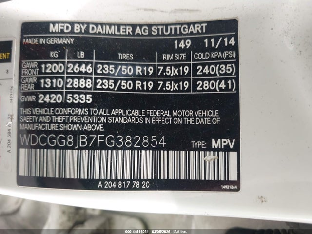 Продажа на аукционе авто 2015 Mercedes-benz Glk 350 4matic, vin: WDCGG8JB7FG382854, номер лота: 44516031