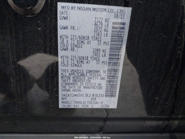 Nissan Rogue Sl 2015 5N1AT2MV3FC924920 Image 9