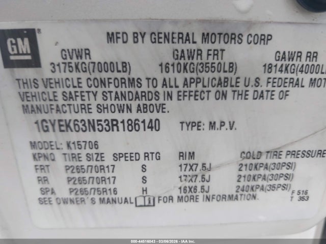 2003 CADILLAC ESCALADE 1GYEK63N53R186140 Photo 8