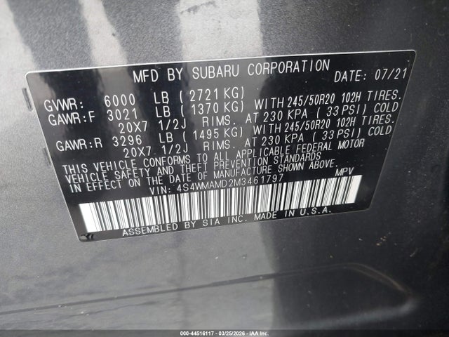 2021 SUBARU ASCENT 4S4WMAMD2M3461797 Photo 8