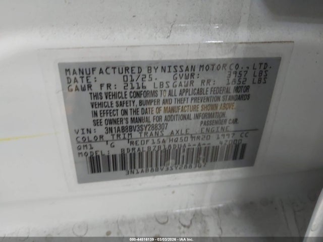 3N1AB8BV3SY288307 Nissan SENTRA S