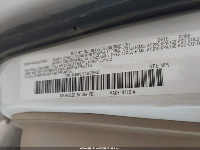 Aukcja sprzedaży 2008 Subaru Outback 2.5i, vin: 4S4BP61C286356387, numer aukcji: 44516151