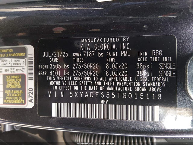 5XYADFS55TG015113 KIA Ev9 Land