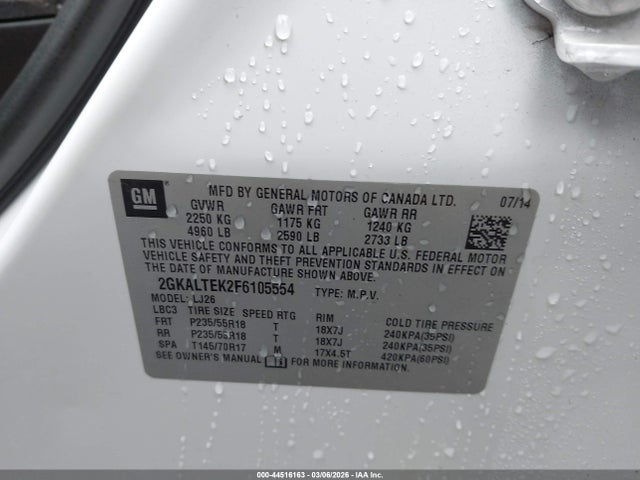 Aukcja sprzedaży 2015 Gmc Terrain Slt-2, vin: 2GKALTEK2F6105554, numer aukcji: 44516163