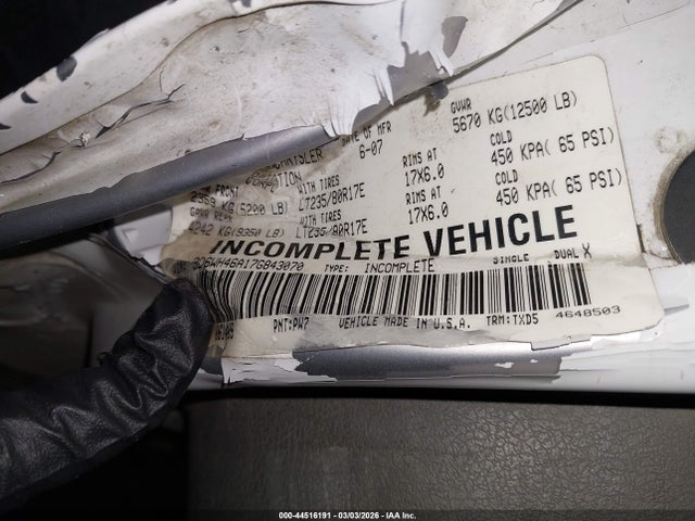 2007 Dodge Ram 3500 St/slt მანქანა იყიდება აუქციონზე, vin: 3D6WH46A17G843070, აუქციონის ნომერი: 44516191