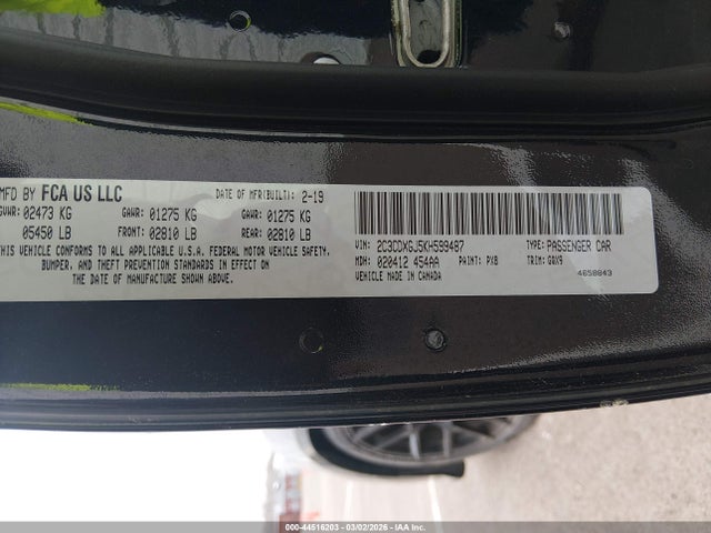 2019 Dodge Charger Scat Pack Rwd მანქანა იყიდება აუქციონზე, vin: 2C3CDXGJ5KH599487, აუქციონის ნომერი: 44516203