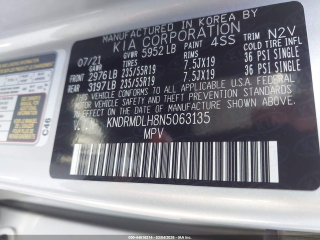 KNDRMDLH8N5063135 KIA Sorento Plug-in Hybrid Sx Prestige