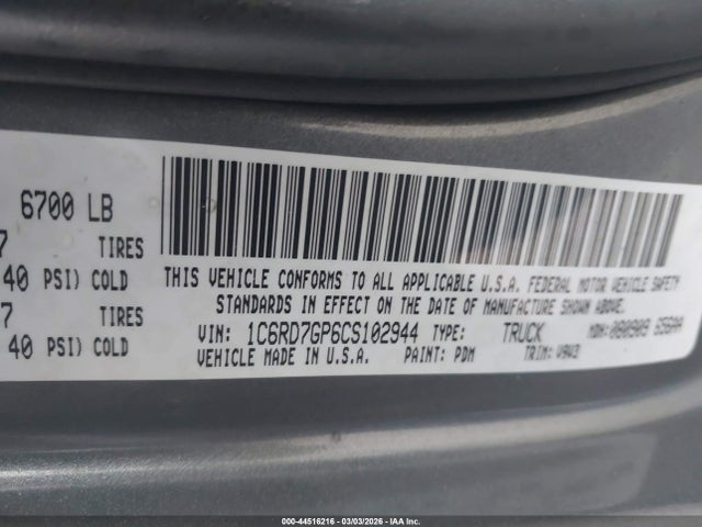 Aukcja sprzedaży 2012 Ram 1500 Slt, vin: 1C6RD7GP6CS102944, numer aukcji: 44516216
