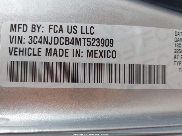 Продажа на аукционе авто 2021 Jeep Compass Limited 4x4, vin: 3C4NJDCB4MT523909, номер лота: 44516248