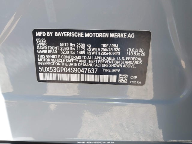 Продажа на аукционе авто 2025 Bmw X3 30 Xdrive, vin: 5UX53GP04S9047637, номер лота: 44516250