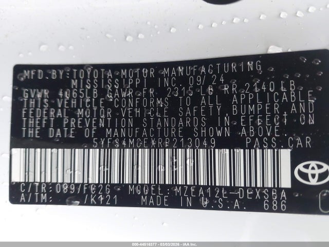Aukcja sprzedaży 2024 Toyota Corolla Se, vin: 5YFS4MCEXRP213049, numer aukcji: 44516377