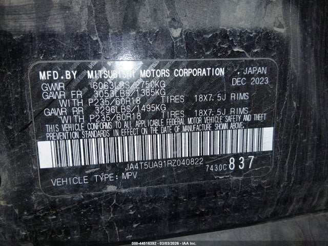 JA4T5UA91RZ040822 Mitsubishi Outlander Phev Es S-awc