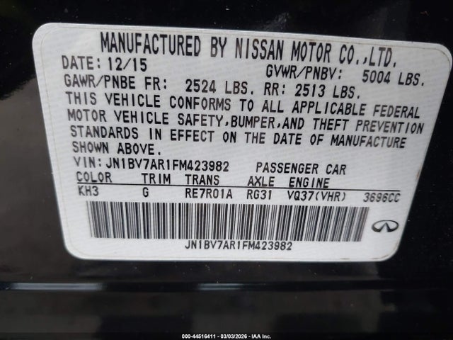 Продаж на аукціоні авто 2015 Infiniti Q50 Premium, vin: JN1BV7AR1FM423982, номер лоту: 44516411