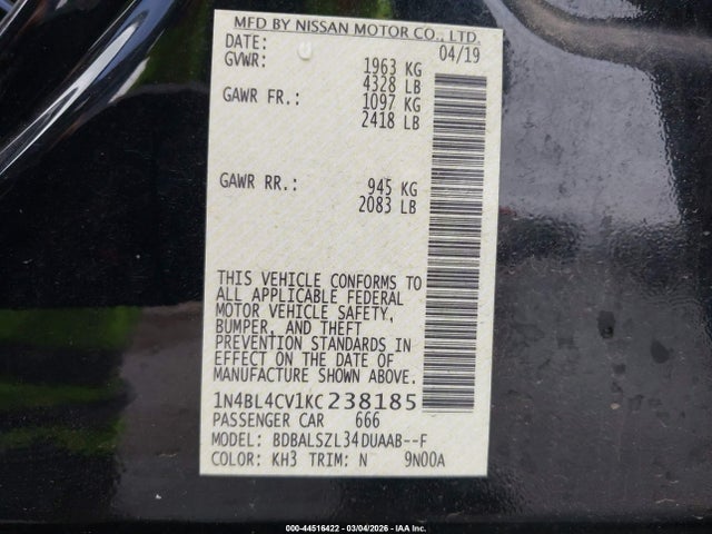 2019 NISSAN ALTIMA 1N4BL4CV1KC238185 Photo 8