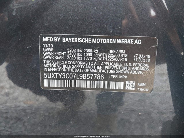 2020 Bmw X3 Sdrive30i მანქანა იყიდება აუქციონზე, vin: 5UXTY3C07L9B57786, აუქციონის ნომერი: 44516440