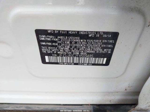 Продажа на аукционе авто 2015 Subaru Forester 2.5i Touring, vin: JF2SJAUC2FH509485, номер лота: 44516464