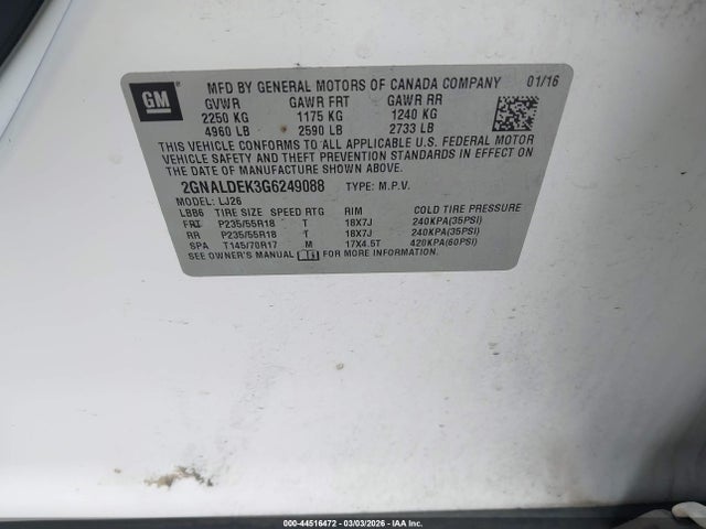 Chevrolet Equinox Ltz 2016 2GNALDEK3G6249088 Image 9