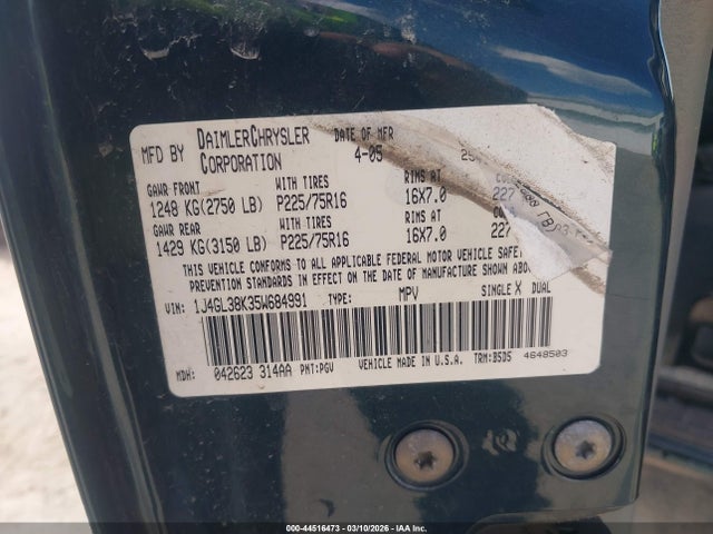 Продажа на аукционе авто 2005 Jeep Liberty Renegade, vin: 1J4GL38K35W684991, номер лота: 44516473