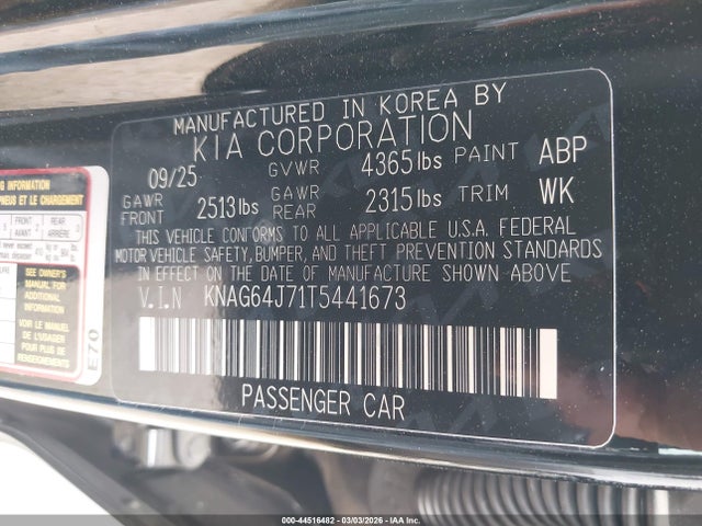Продажа на аукционе авто 2026 Kia K5 Gt-line Fwd, vin: KNAG64J71T5441673, номер лота: 44516482