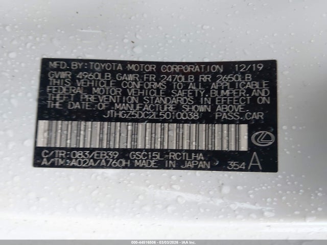 Продаж на аукціоні авто 2020 Lexus Rc 350 F Sport, vin: JTHGZ5DC2L5010038, номер лоту: 44516506