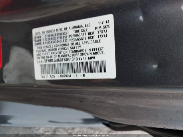 Honda Odyssey Ex-l 2015 5FNRL5H60FB041310 Image 9