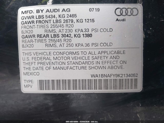 2019 AUDI Q5 WA1BNAFY9K2134052 Photo 8