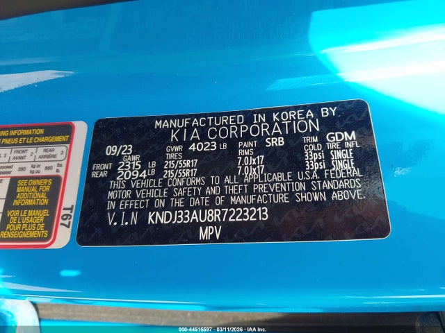 2024 Kia Soul Ex მანქანა იყიდება აუქციონზე, vin: KNDJ33AU8R7223213, აუქციონის ნომერი: 44516597