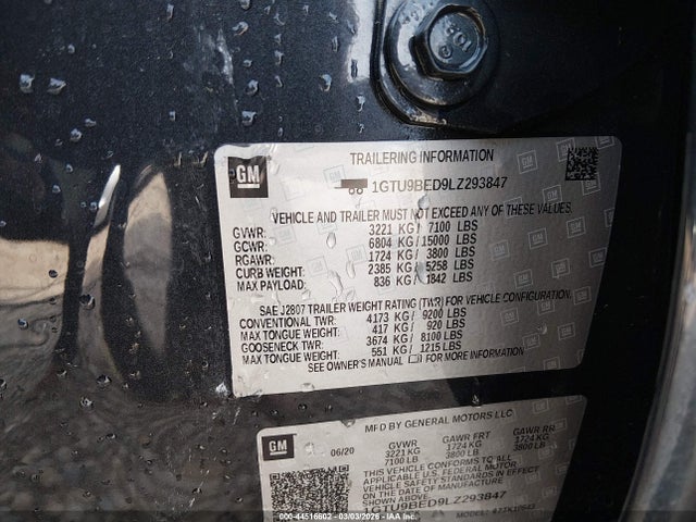 Продаж на аукціоні авто 2020 Gmc Sierra 1500 4wd  Short Box Sle, vin: 1GTU9BED9LZ293847, номер лоту: 44516602