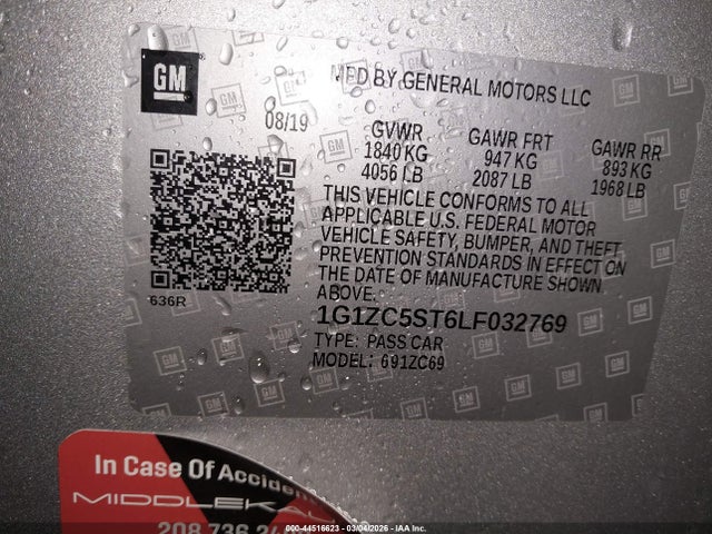 1G1ZC5ST6LF032769 Chevrolet Malibu Fwd 1fl