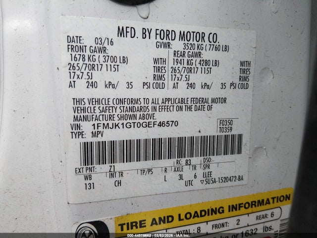 1FMJK1GT0GEF46570 Ford Expedition El Xl
