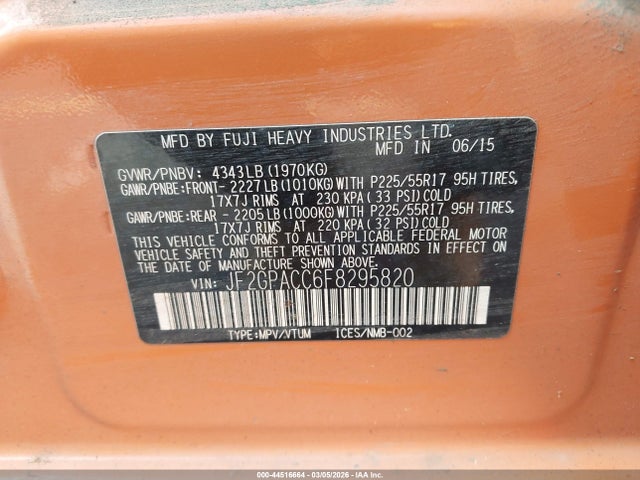 Subaru Xv Crosstrek 2.0i Premium 2015 JF2GPACC6F8295820 Image 9