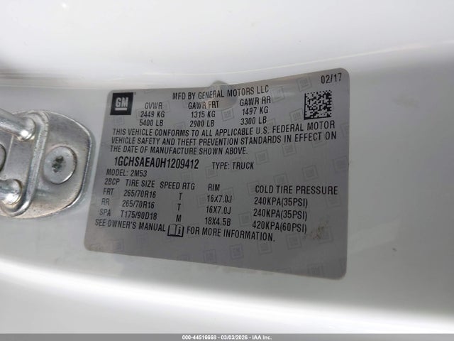 Chevrolet Colorado 2017 1GCHSAEA0H1209412 Image 9