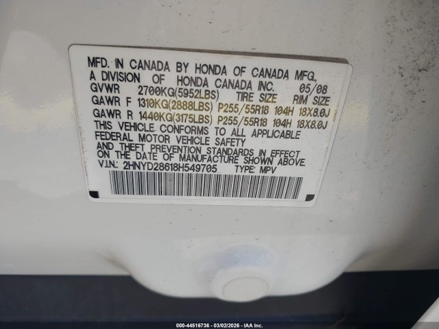 Продаж на аукціоні авто 2008 Acura Mdx Technology Package, vin: 2HNYD28618H549705, номер лоту: 44516736