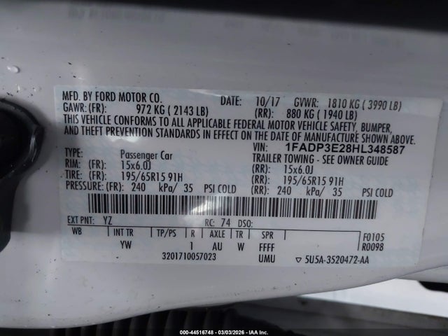 Ford FOCUS S 2017 1FADP3E28HL348587 Image 9