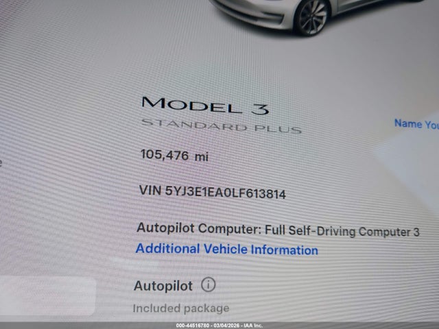 5YJ3E1EA0LF613814 Tesla Model 3 Standard Range Plus Rear-wheel Drive/standard Range Rear-wheel Drive