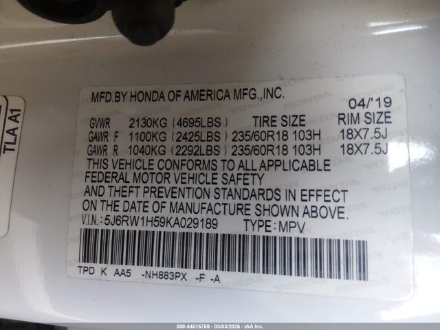 5J6RW1H59KA029189 Honda CR-V EX