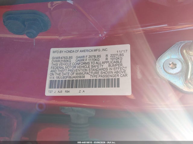 44516810 :رقم المزاد ، 19UUB3F66JA005838 vin ، 2018 Acura Tlx Tech   A-spec Pkgs مزاد بيع