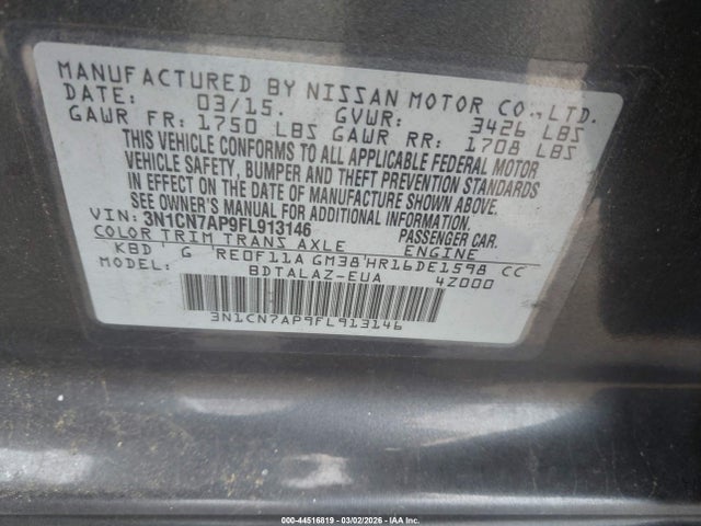 Nissan Versa 1.6 S+ 2015 3N1CN7AP9FL913146 Image 9