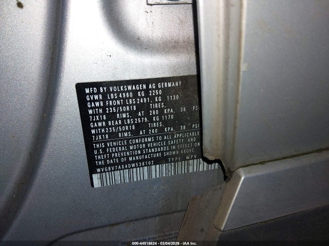 2013 Volkswagen Tiguan S/se/sel მანქანა იყიდება აუქციონზე, vin: WVGBV7AX4DW538102, აუქციონის ნომერი: 44516824