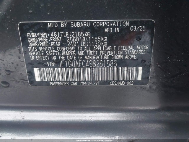 Aukcja sprzedaży 2025 Subaru Impreza Sport 5-door, vin: JF1GUAFC4S8261586, numer aukcji: 44516826