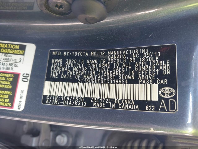 Toyota COROLLA LE 2014 2T1BURHE0EC019954 Image 9
