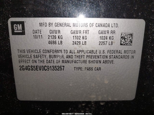 44516877 :رقم المزاد ، 2G4GS5EV0C9135267 vin ، 2012 Buick Regal Turbo - Premium 1 مزاد بيع
