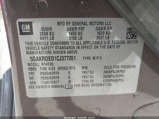 Aukcja sprzedaży 2012 Buick Enclave Premium, vin: 5GAKRDED1CJ377051, numer aukcji: 44516926